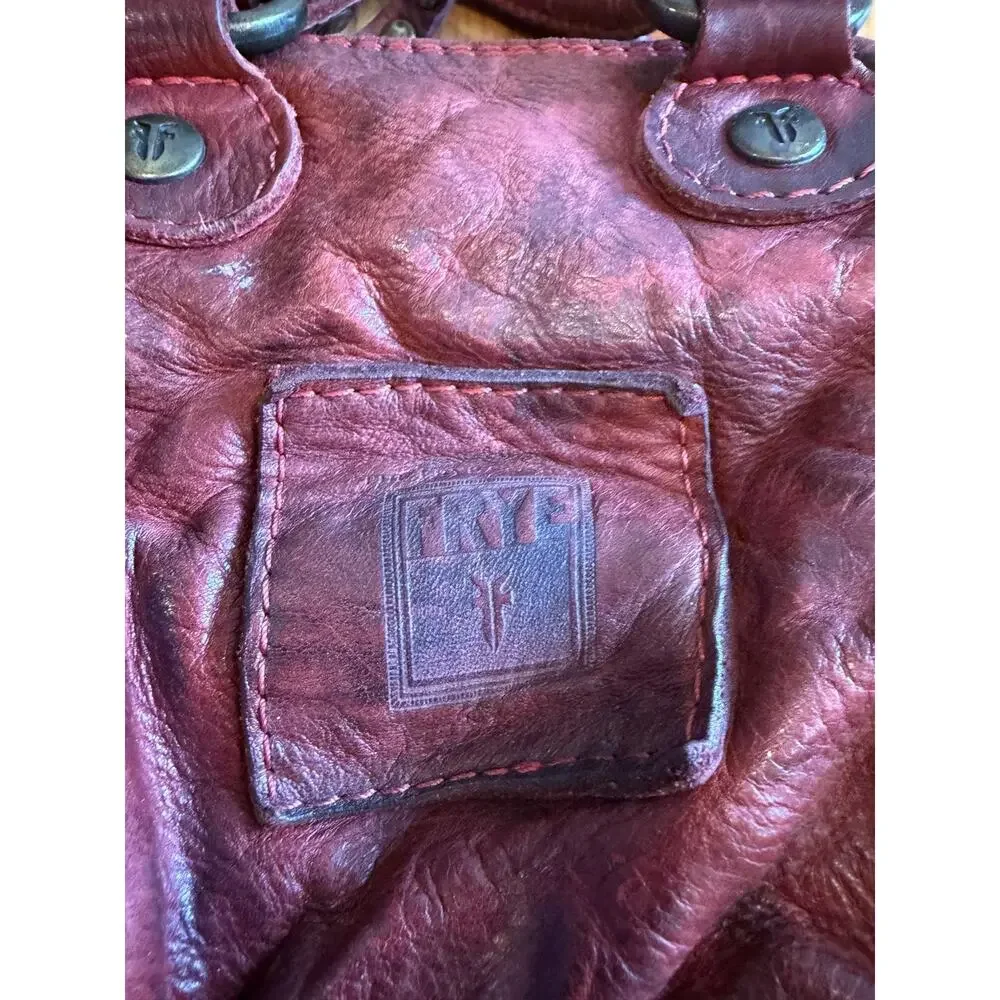 Frye Satchel Bag Womens Mini Red Leather Studded Crossbody